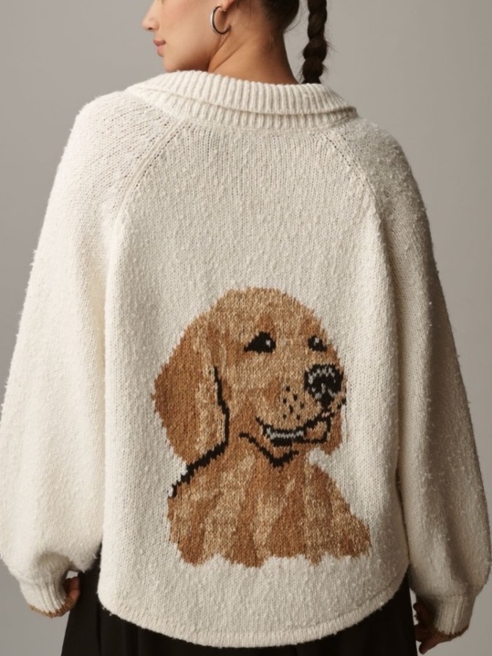 Anthropologie Pilcro The Jesse Dog Icon Intarsia Cardigan Sweater NWOT